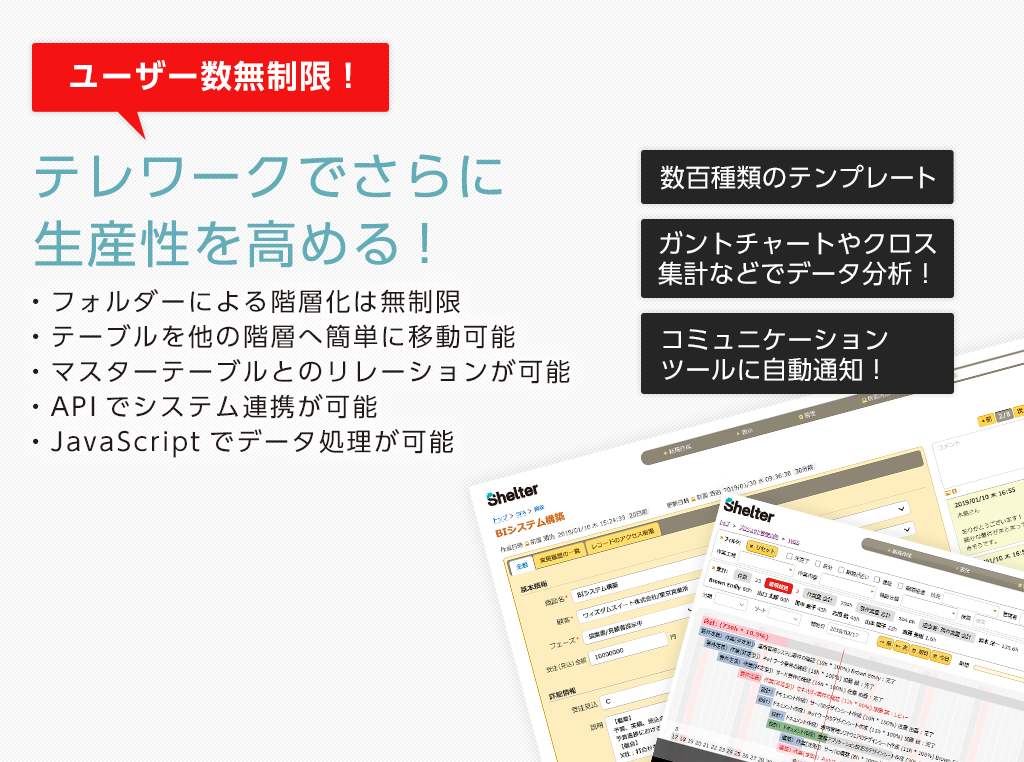 業務システム簡単作成！脱Excelで生産性ＵＰ！　Shelter